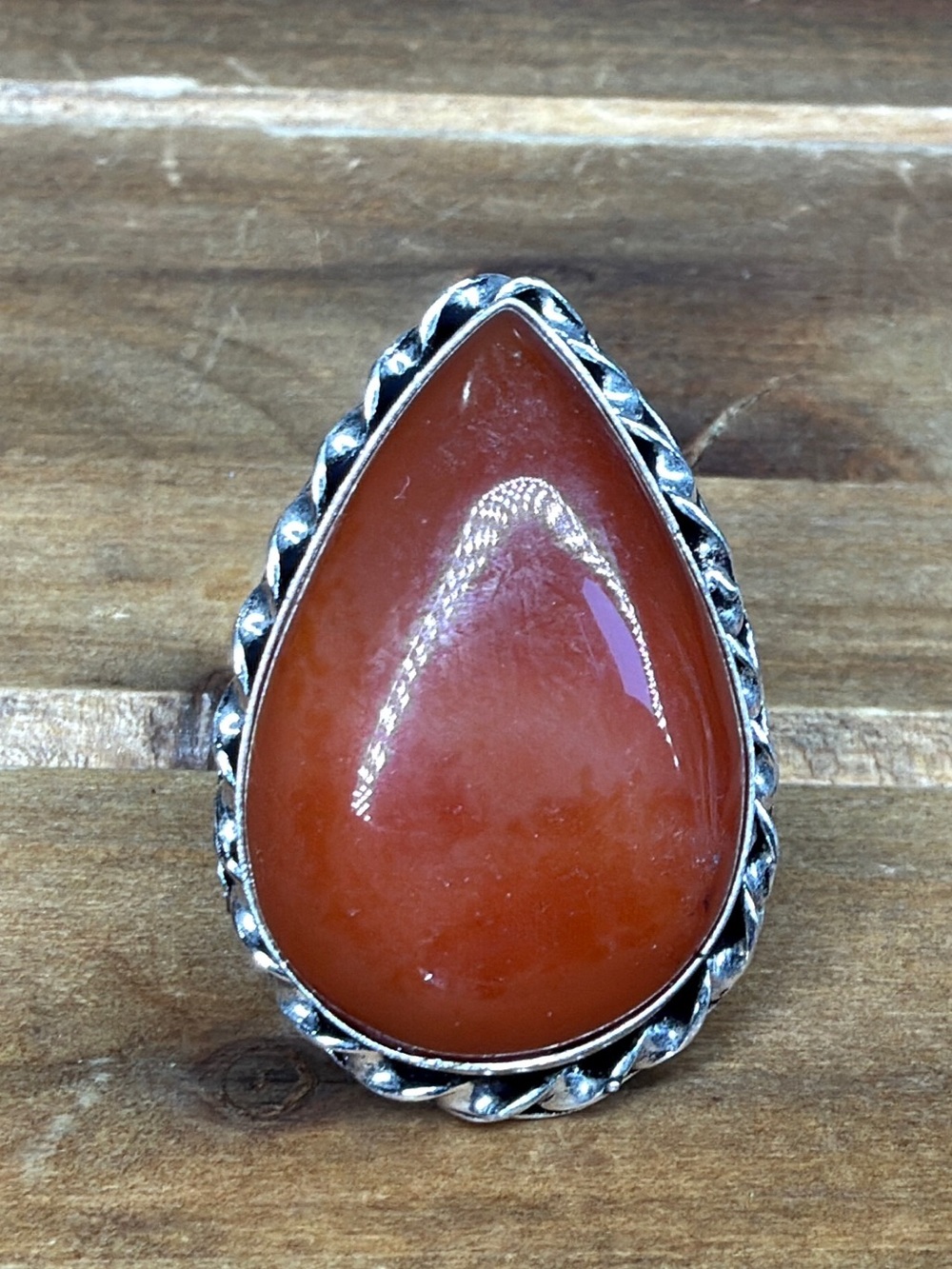 Vintage Style Boho Western Carnelian Gemstone Ring Size 8 Silver 925 Plated